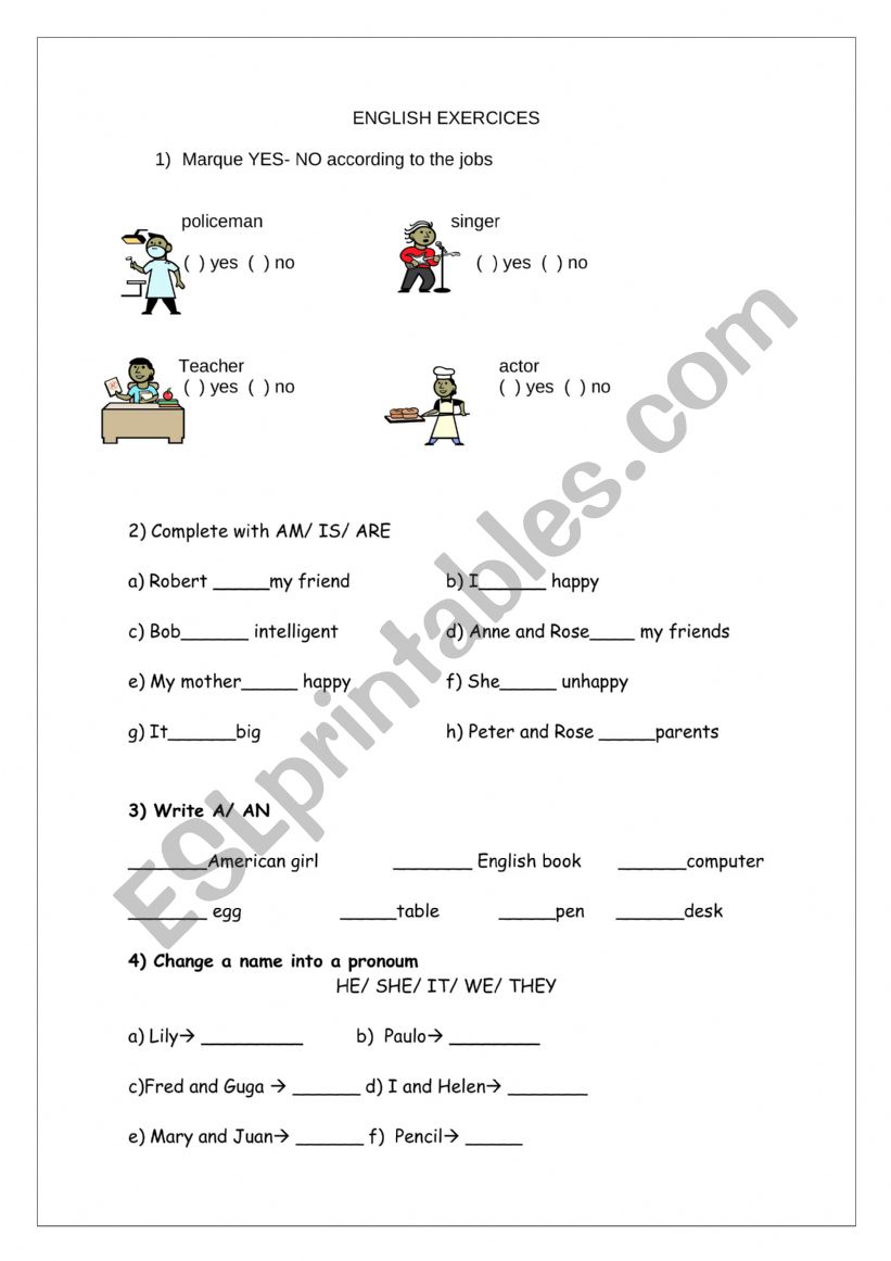 ENGLISH EXERCICES  worksheet