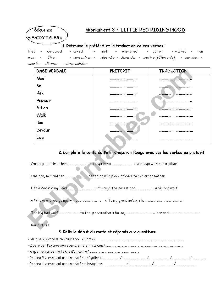 LITTLE RED RIDING HOOD worksheet