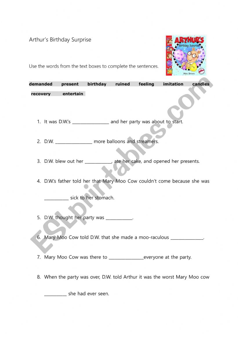 Arthurâ€™s Birthday Surprise  worksheet