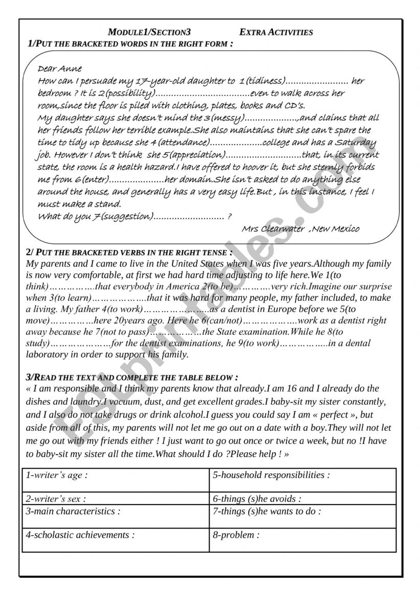 3rd form Module 1 Section3 worksheet