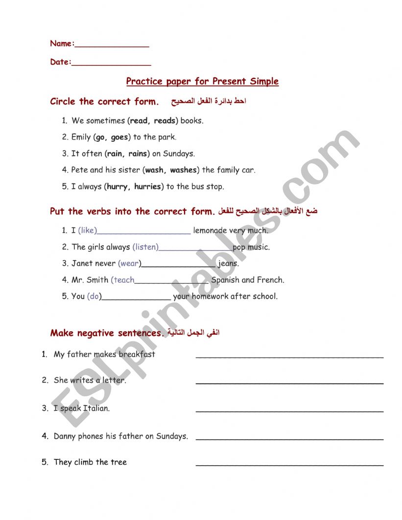 Simple Present  worksheet