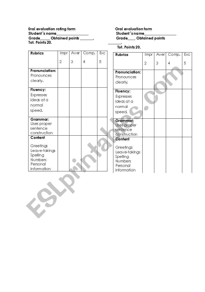 oral exam worksheet