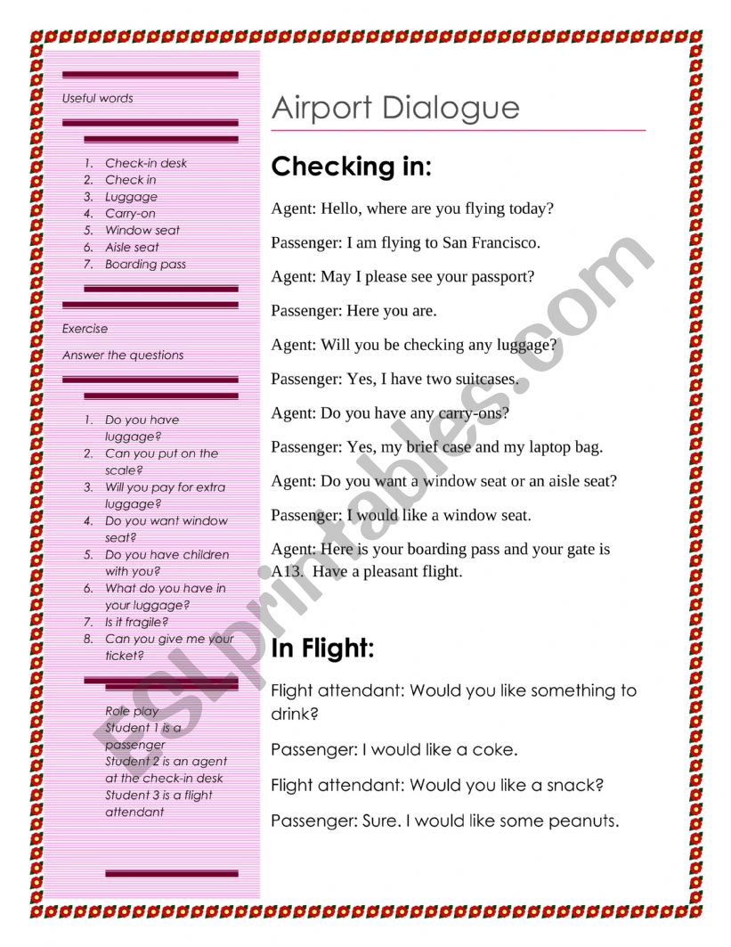 airport dialogue worksheet