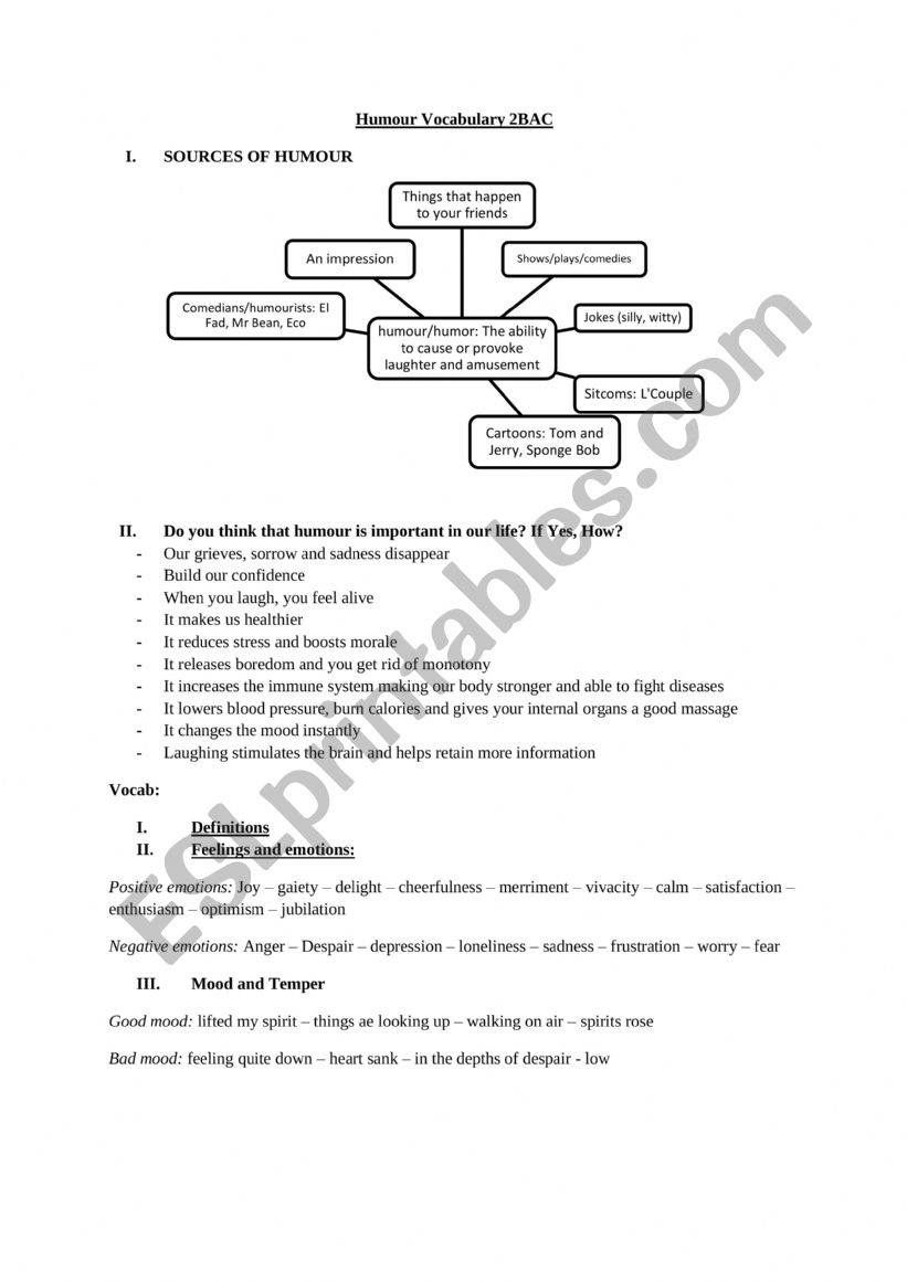 HUMOUR Vocabulary worksheet