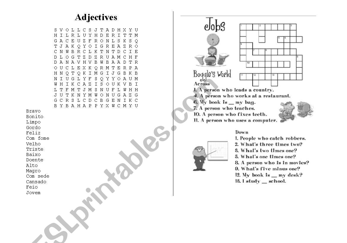 Adjectives and professions worksheet