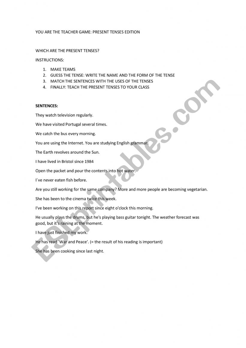 You are the teacher  worksheet