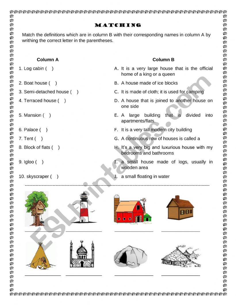 type of houses worksheet