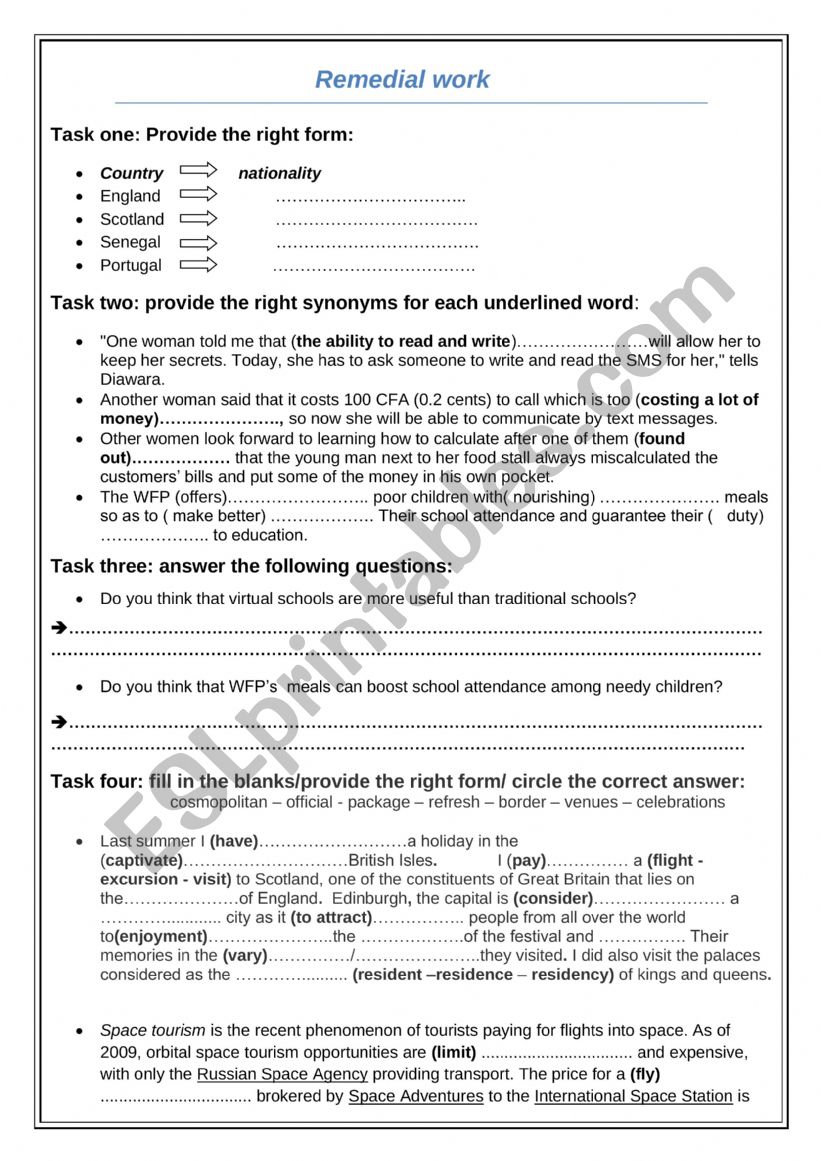 Revision worksheet