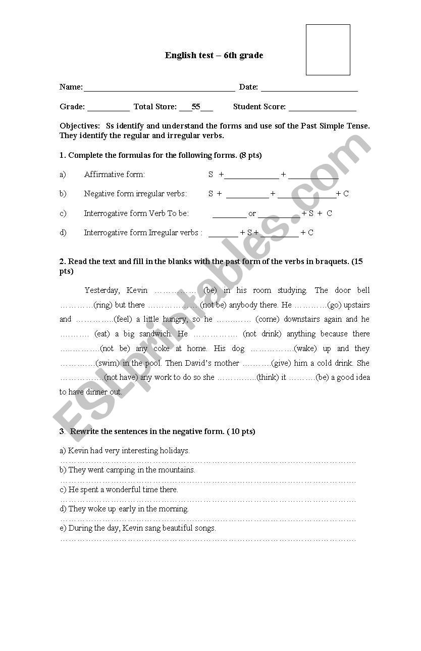 Test Past Simple worksheet