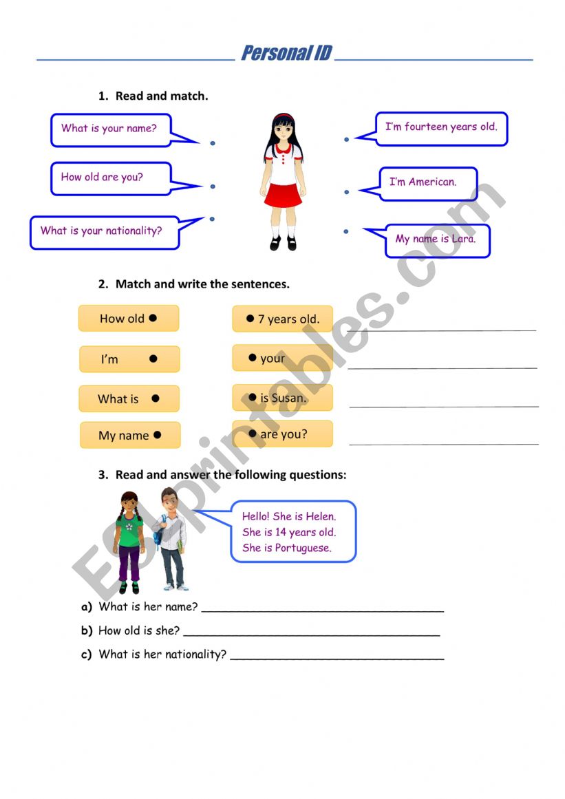 Personal information worksheet