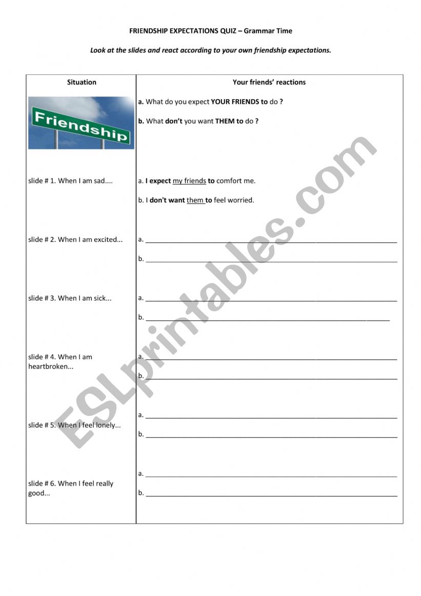 Friendship Expectations Quiz worksheet