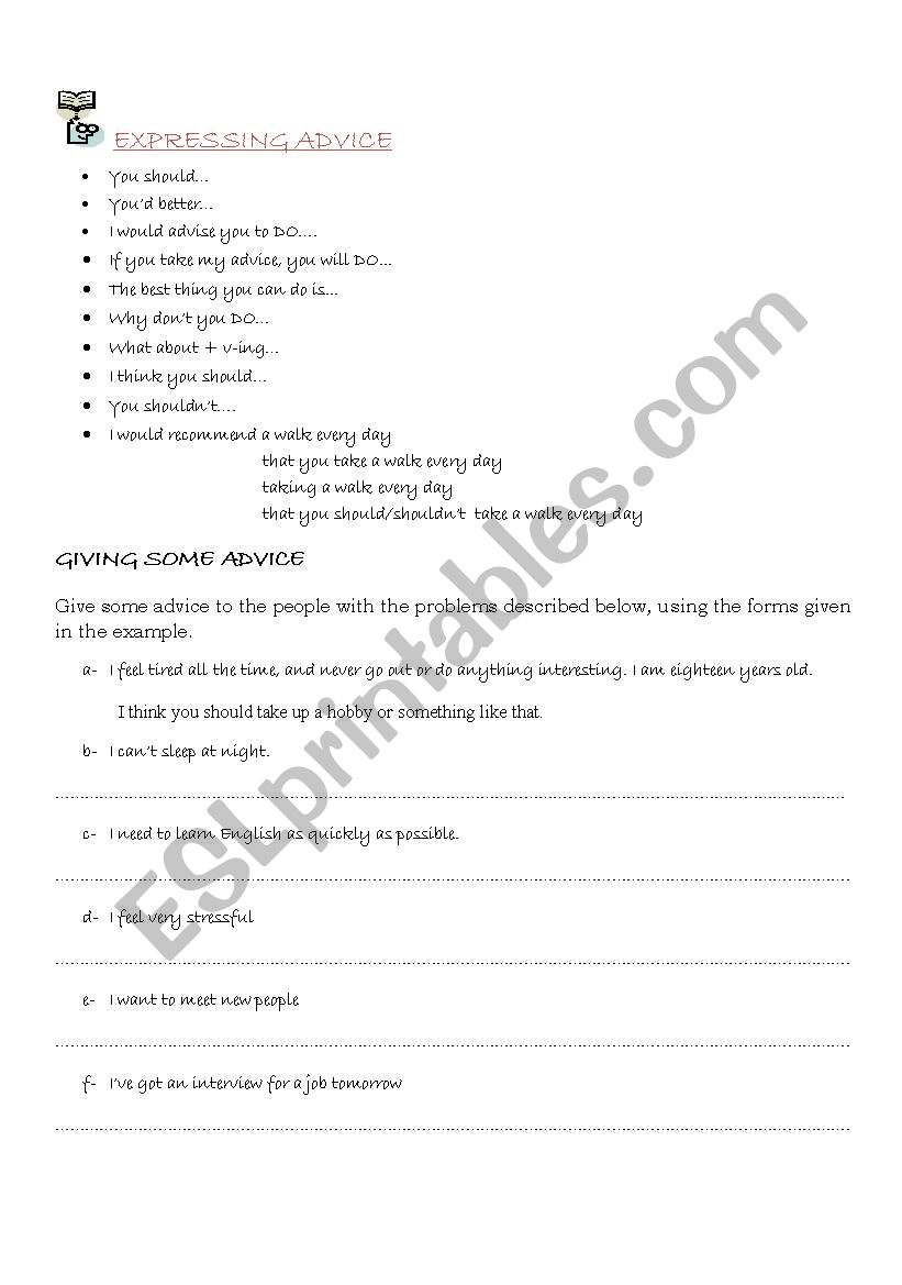 expressing advice worksheet