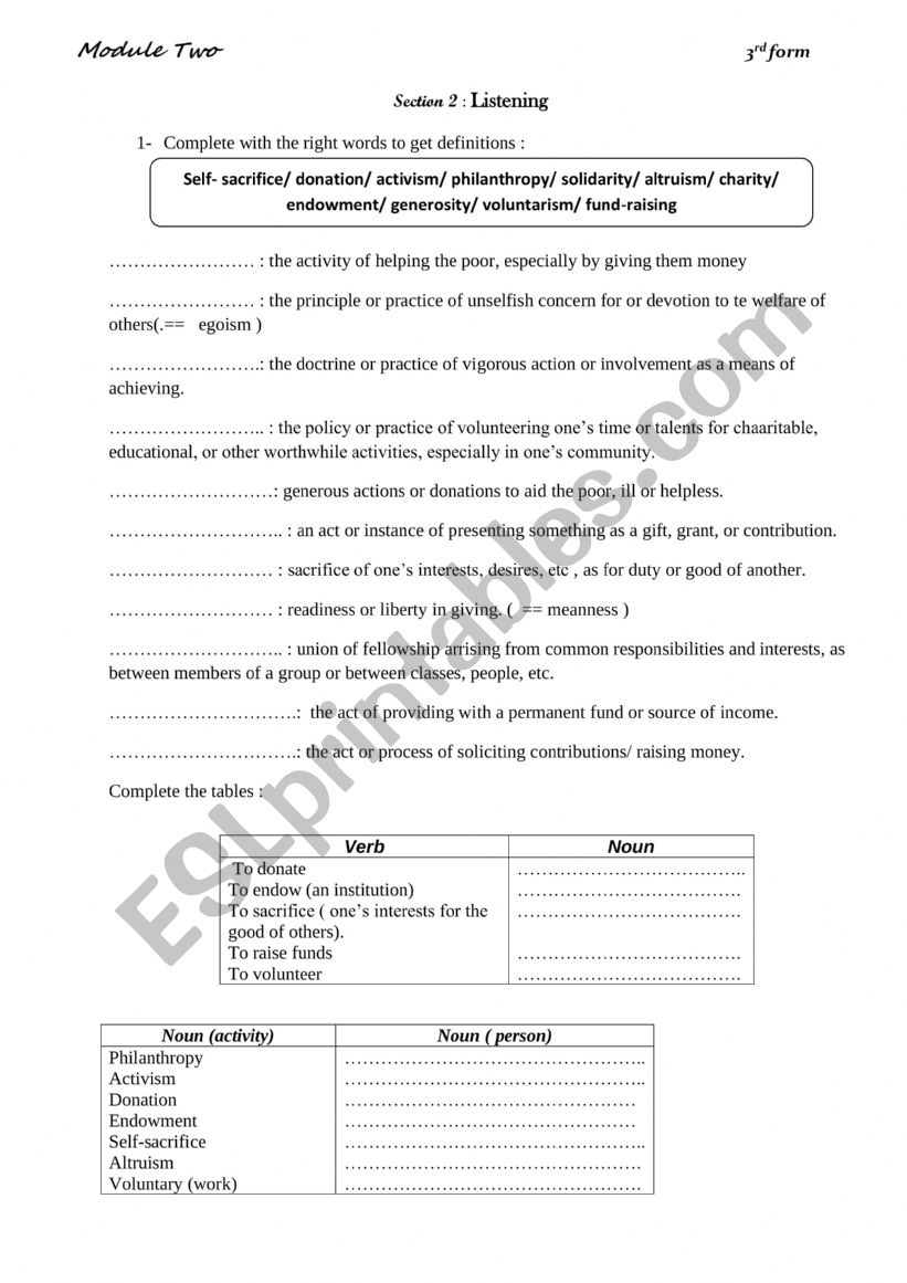 voluntary work worksheet