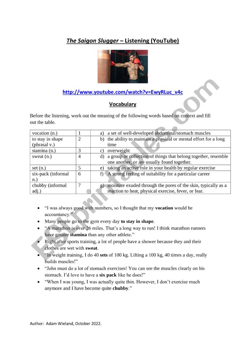 The Saigon Slugger worksheet