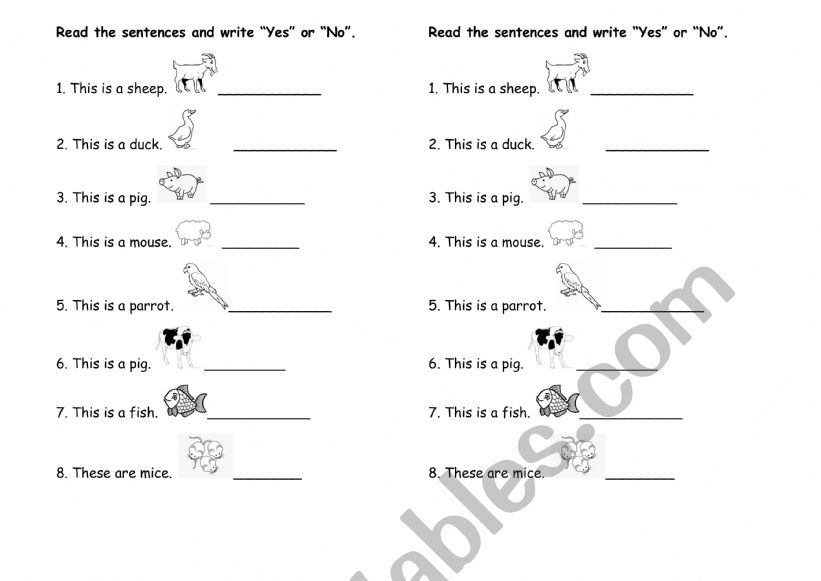 Farm animals yes
o activity worksheet