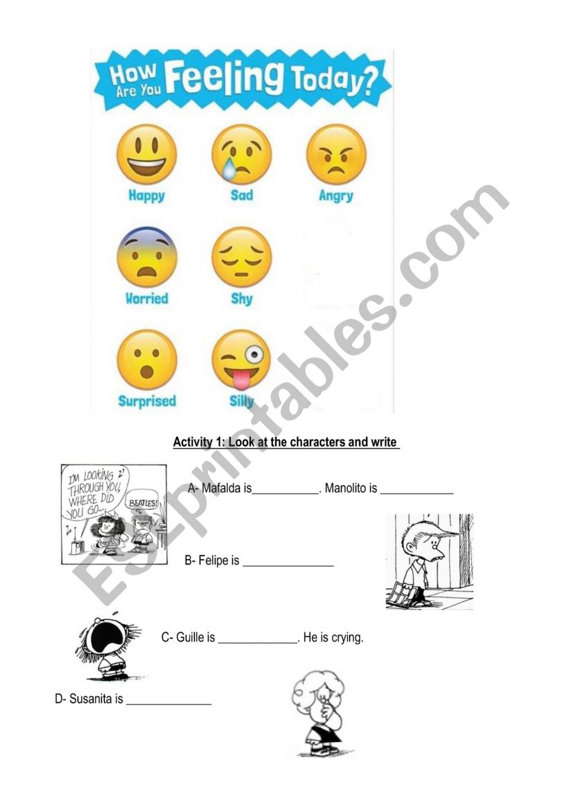 MAFALDA  AND FEELINGS worksheet