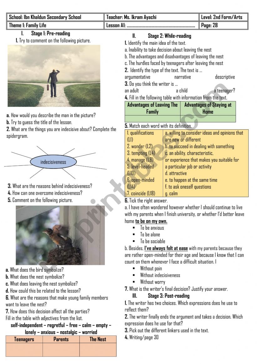 2nd Form - Lesson A1 - Hard to Decide - One 2-hour Session