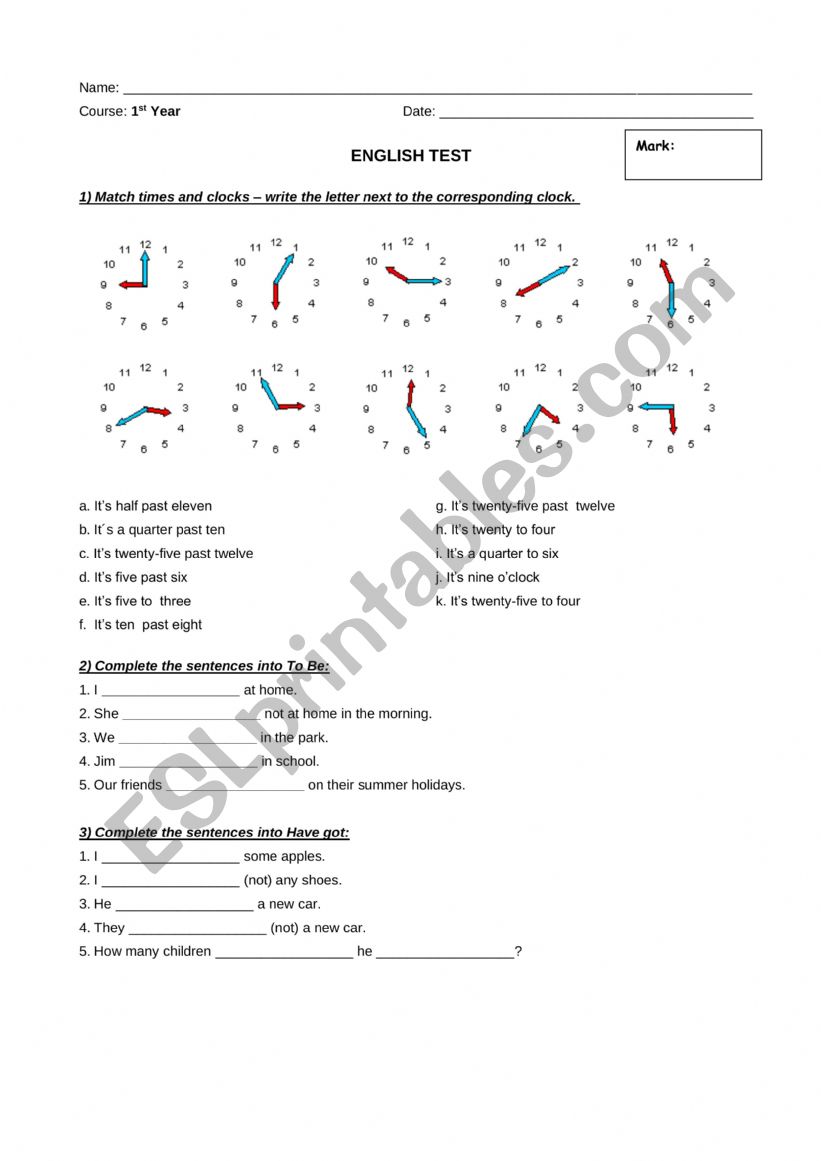 rnglish tese worksheet