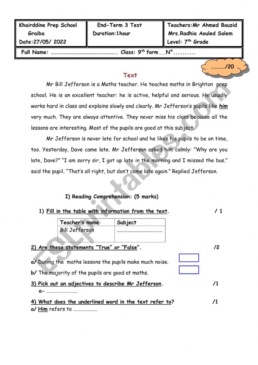 Test worksheet