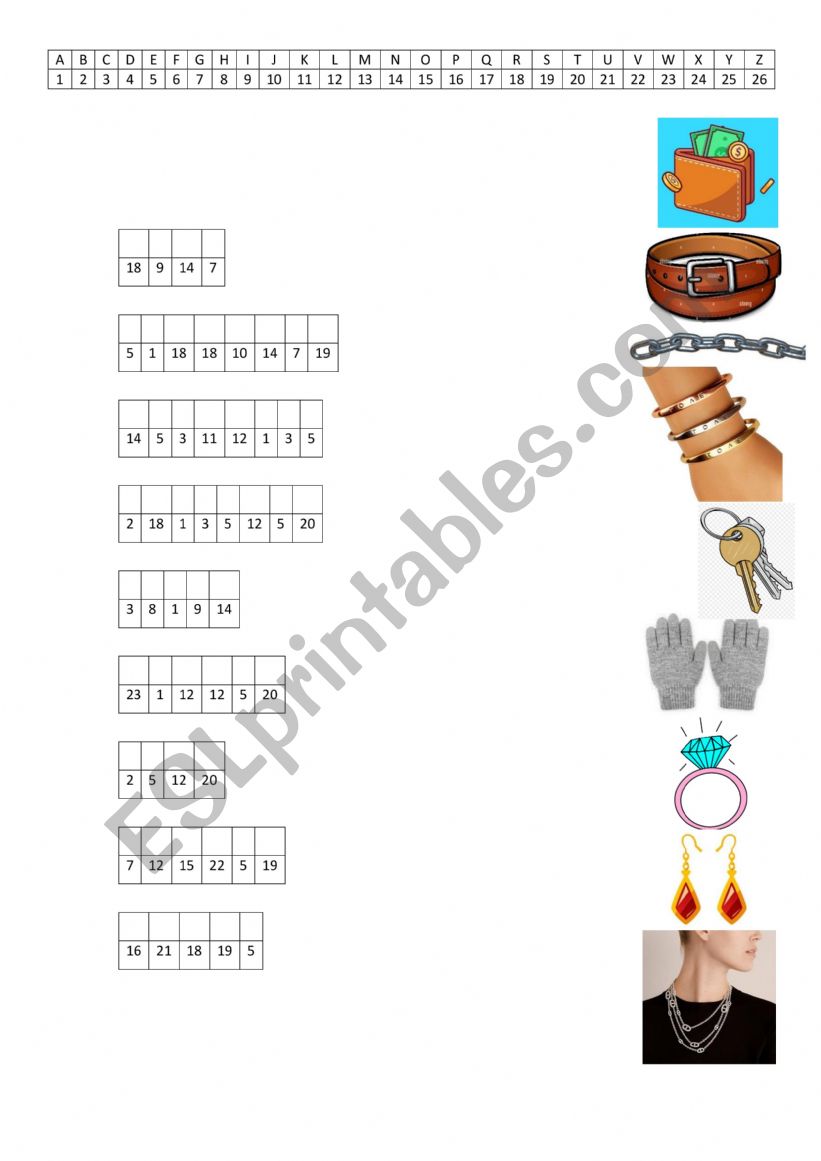Personal Objects worksheet