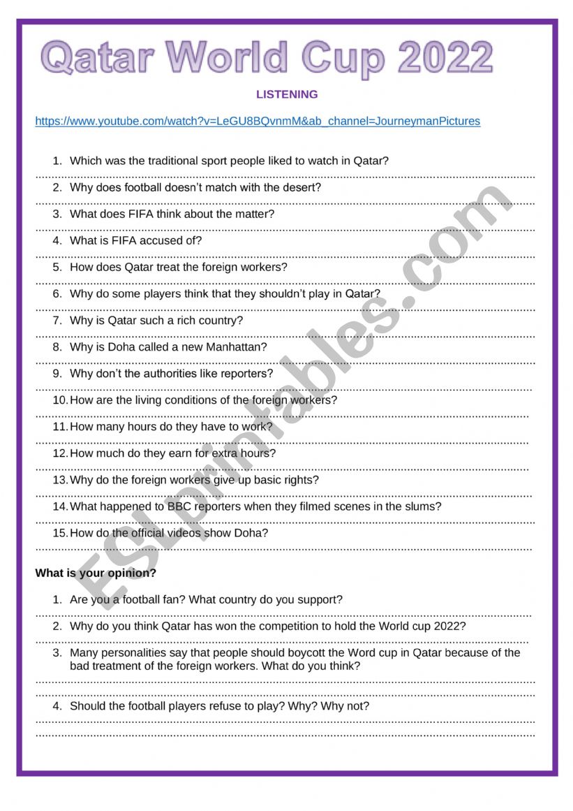 Qatar World cup - Listening worksheet