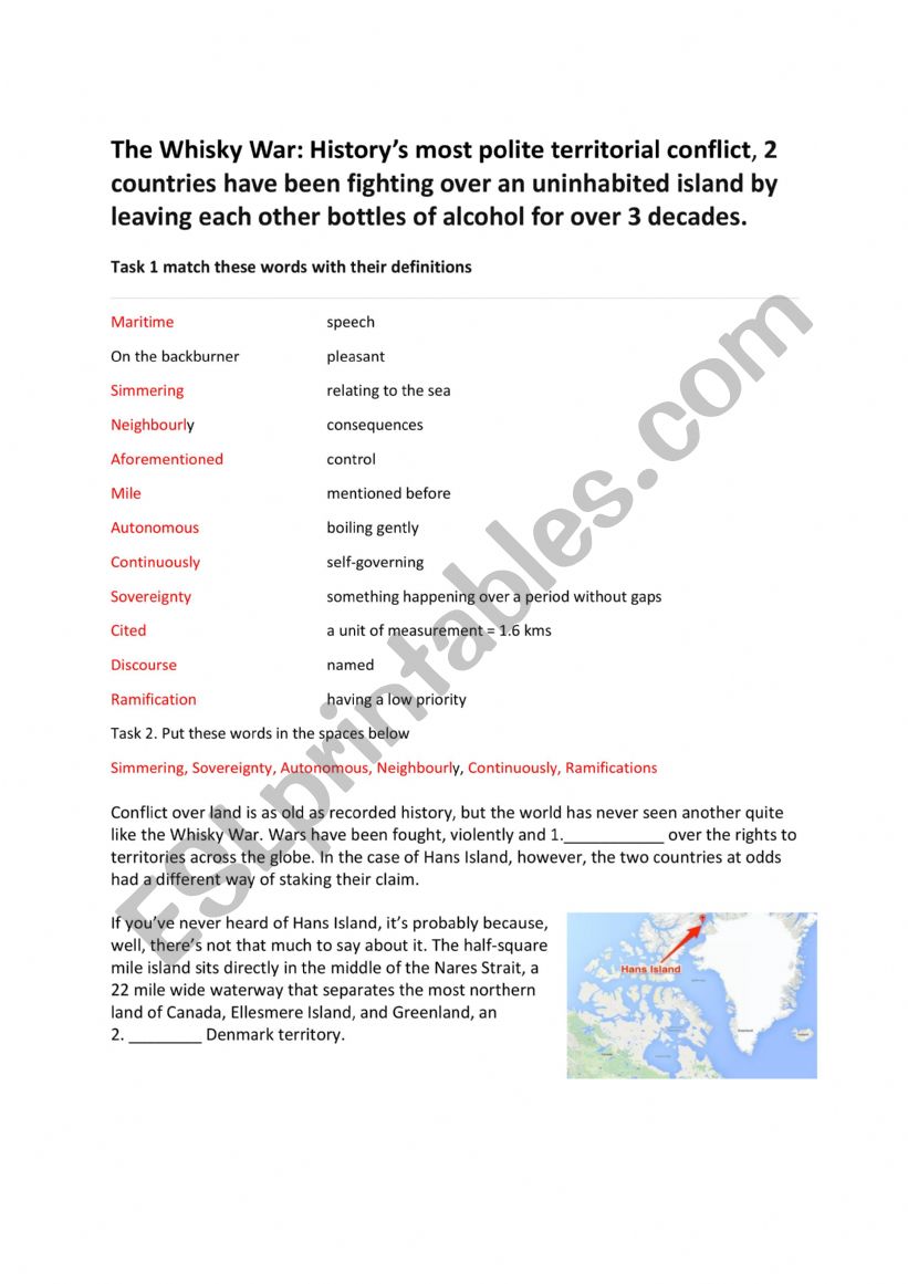 The Whisky War worksheet