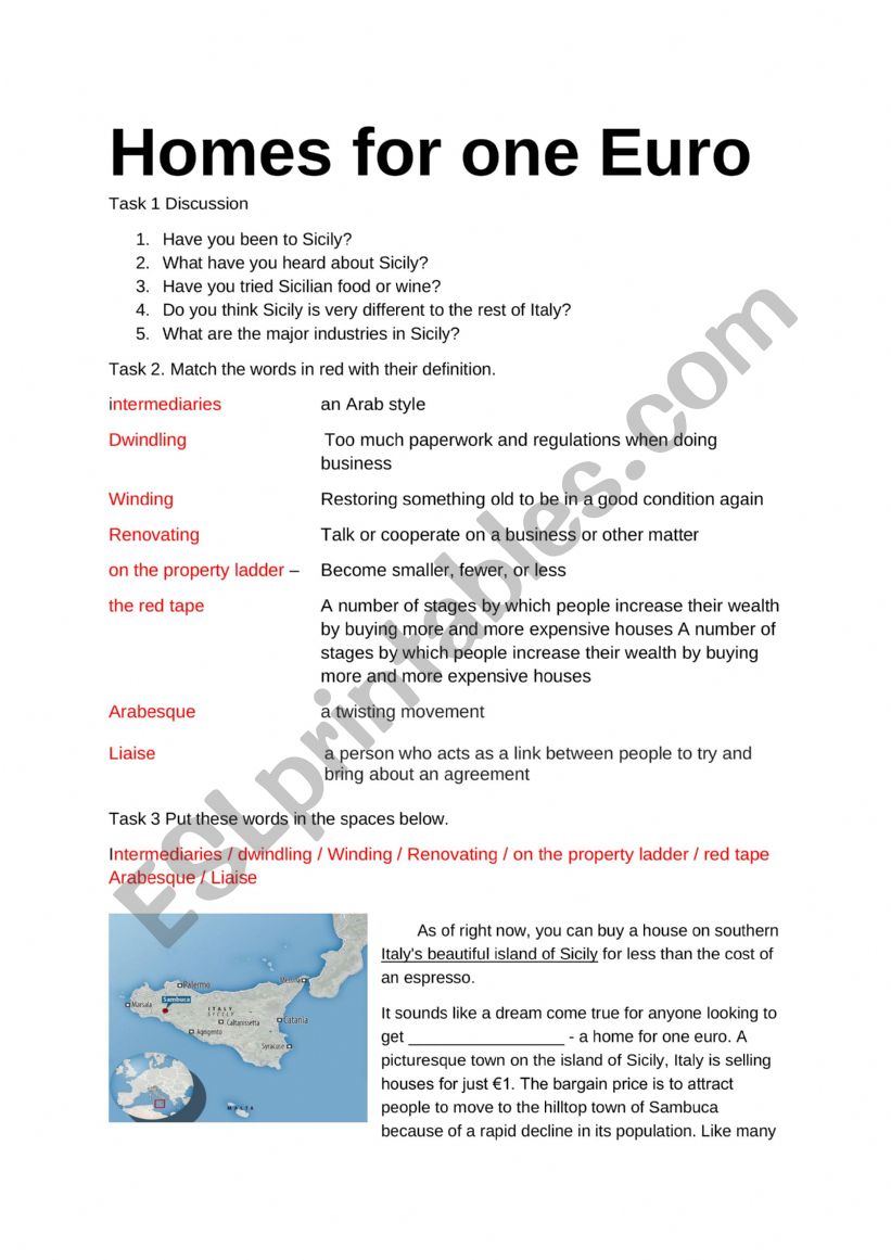 One Euro Home worksheet