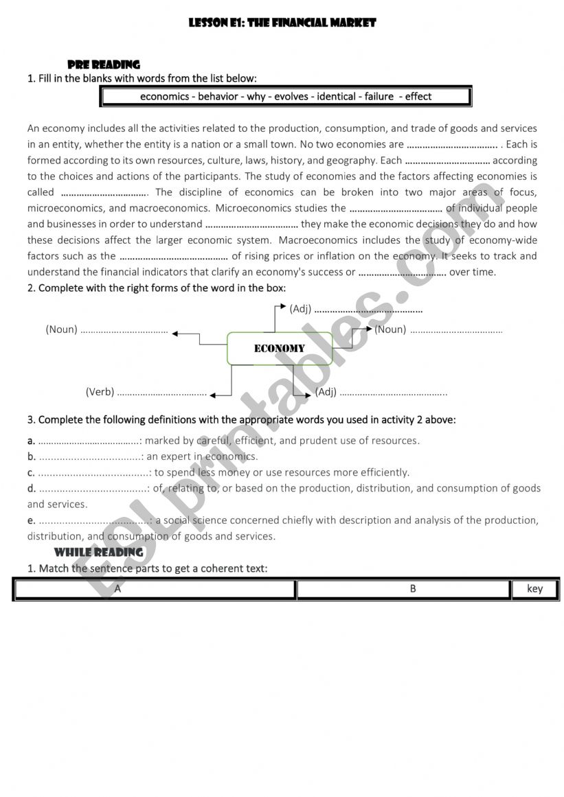 2nd Form Lesson E1  : The Financial Market