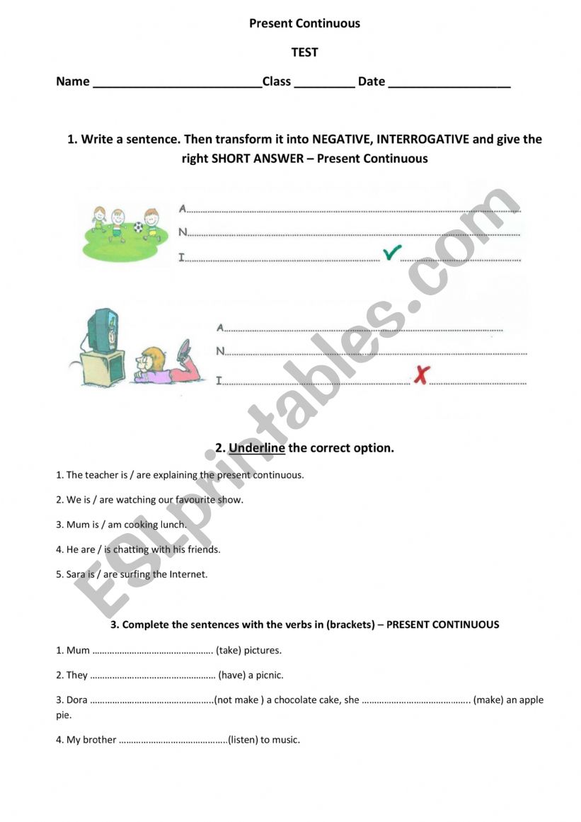 PRESENT CONTINUOUS TEST worksheet
