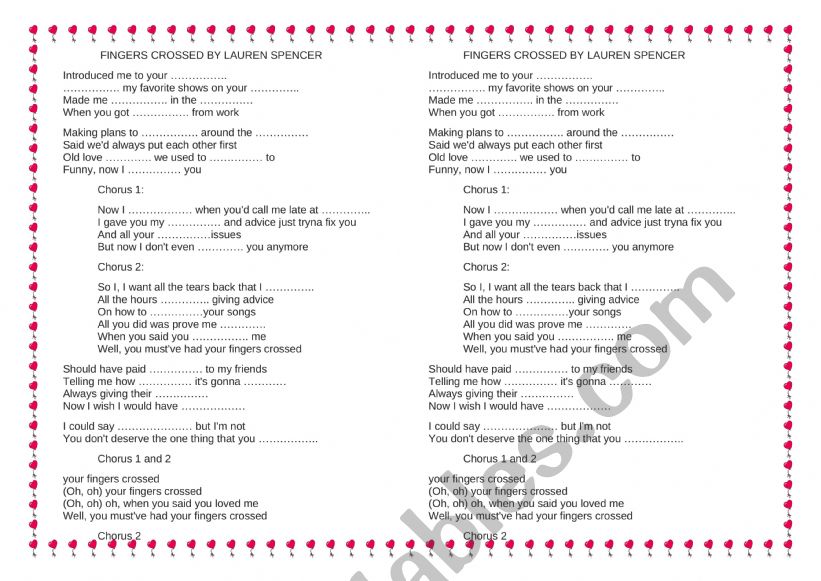 FINGERS CROSSED worksheet