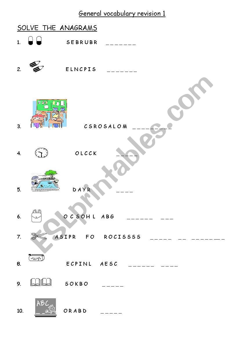 General Vocabulary revision 1 worksheet