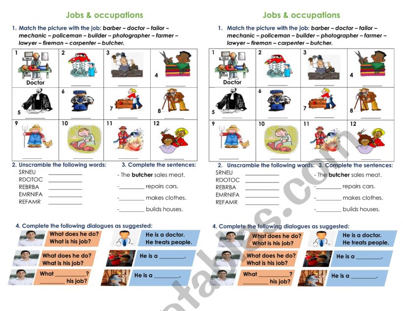Jobs and occupations worksheet