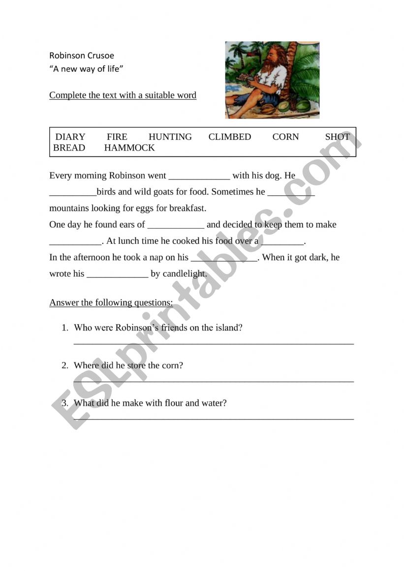 Robinson Crusoe worksheet