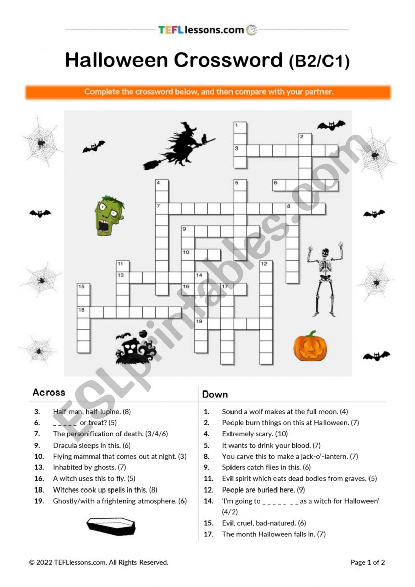 Halloween Crossword for B2/C1 level