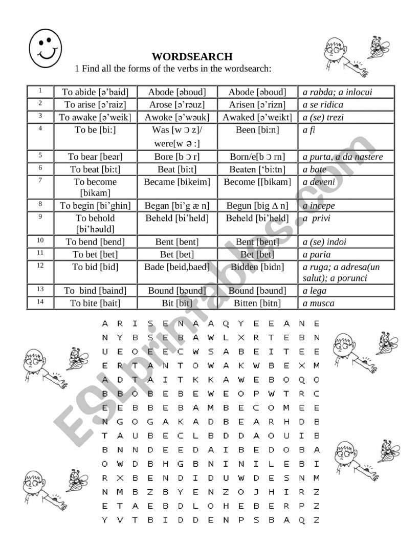 Irregular verbs word search 1 worksheet