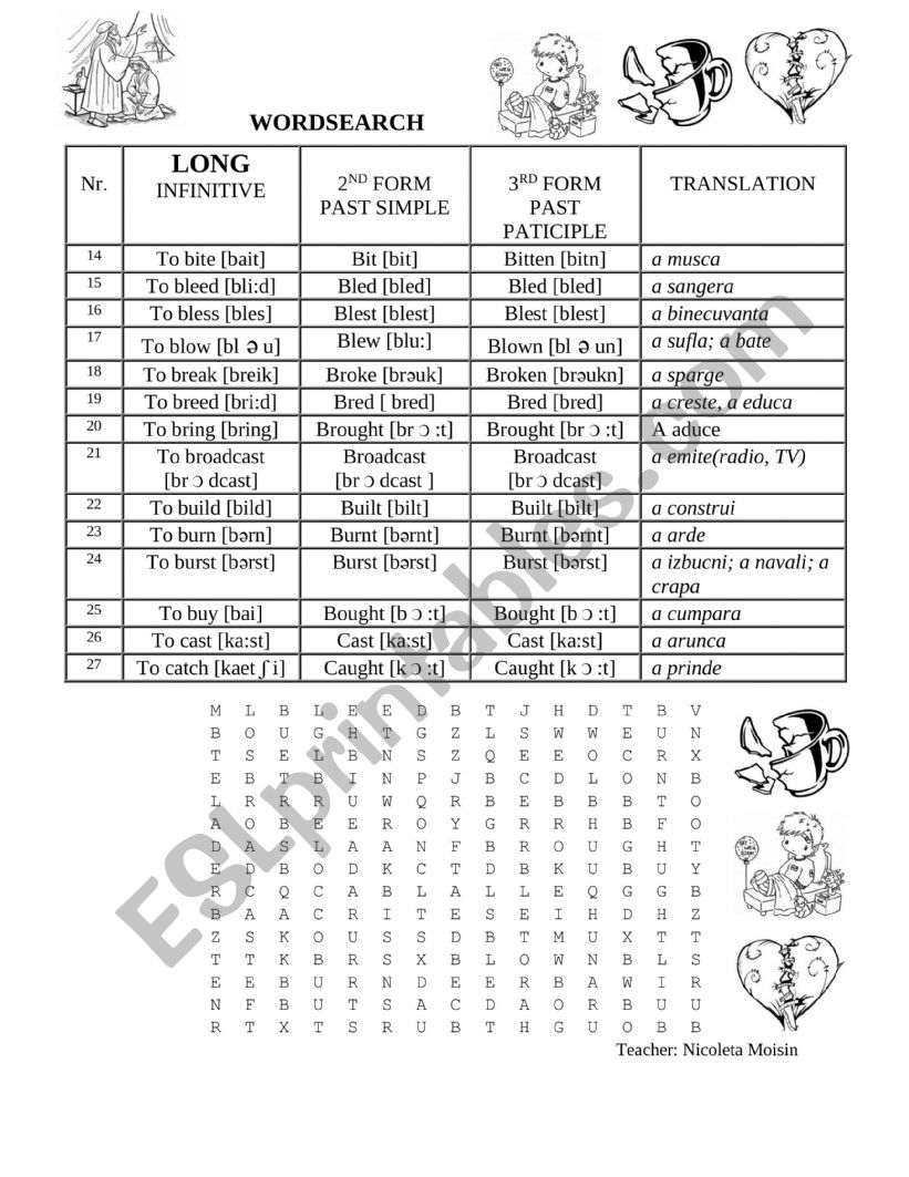 Irregular verbs word search 2 worksheet