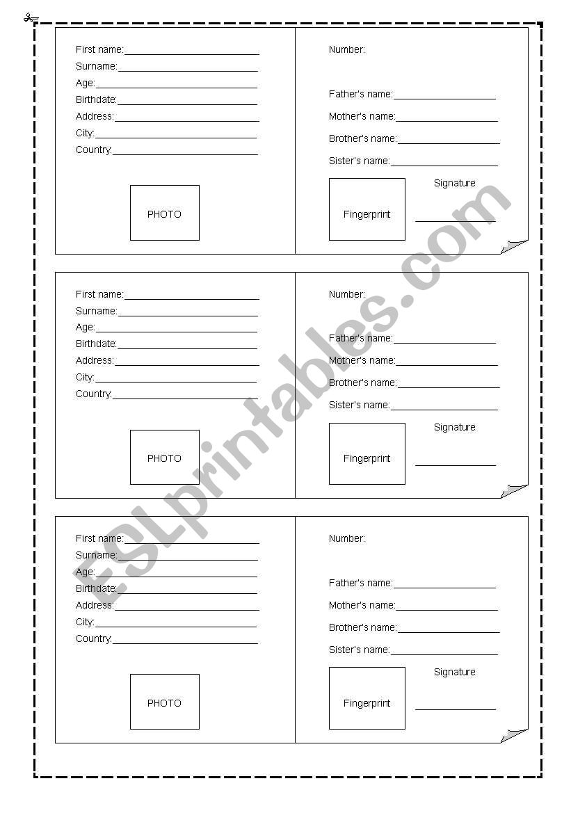 I.D. cards worksheet