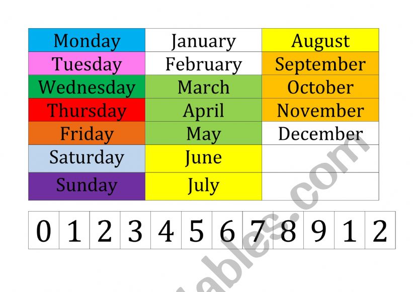 Complete calendar worksheet