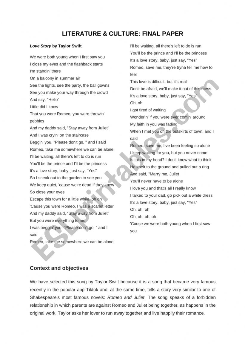 Love Story - Taylor Swift (Romeo and Juliet)