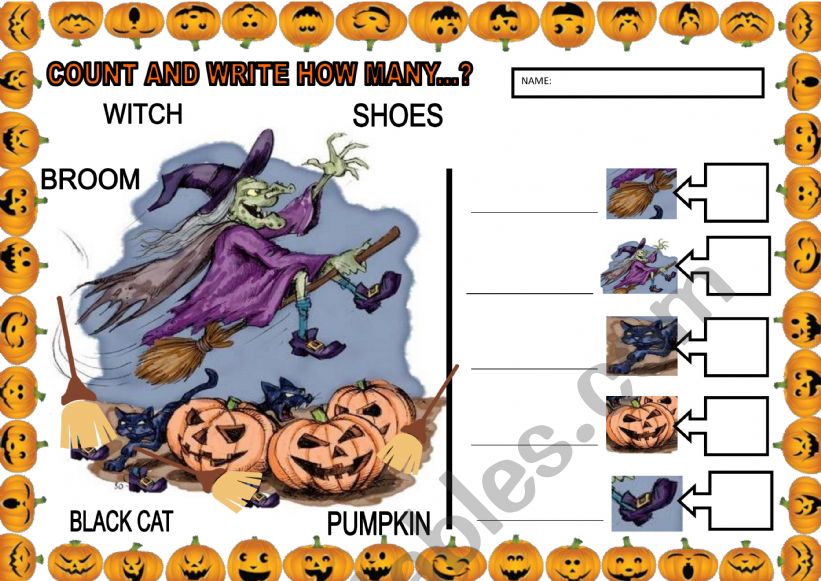 Halloween write and count worksheet
