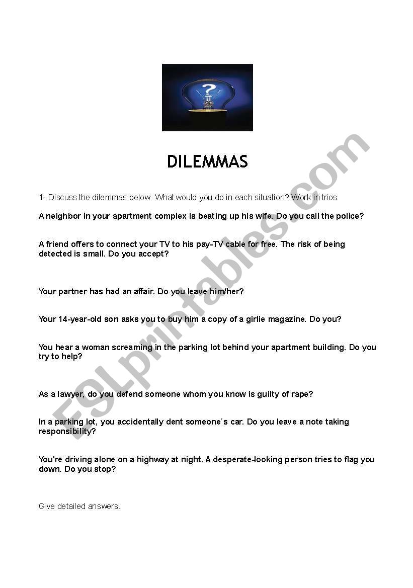 dilemmas worksheet