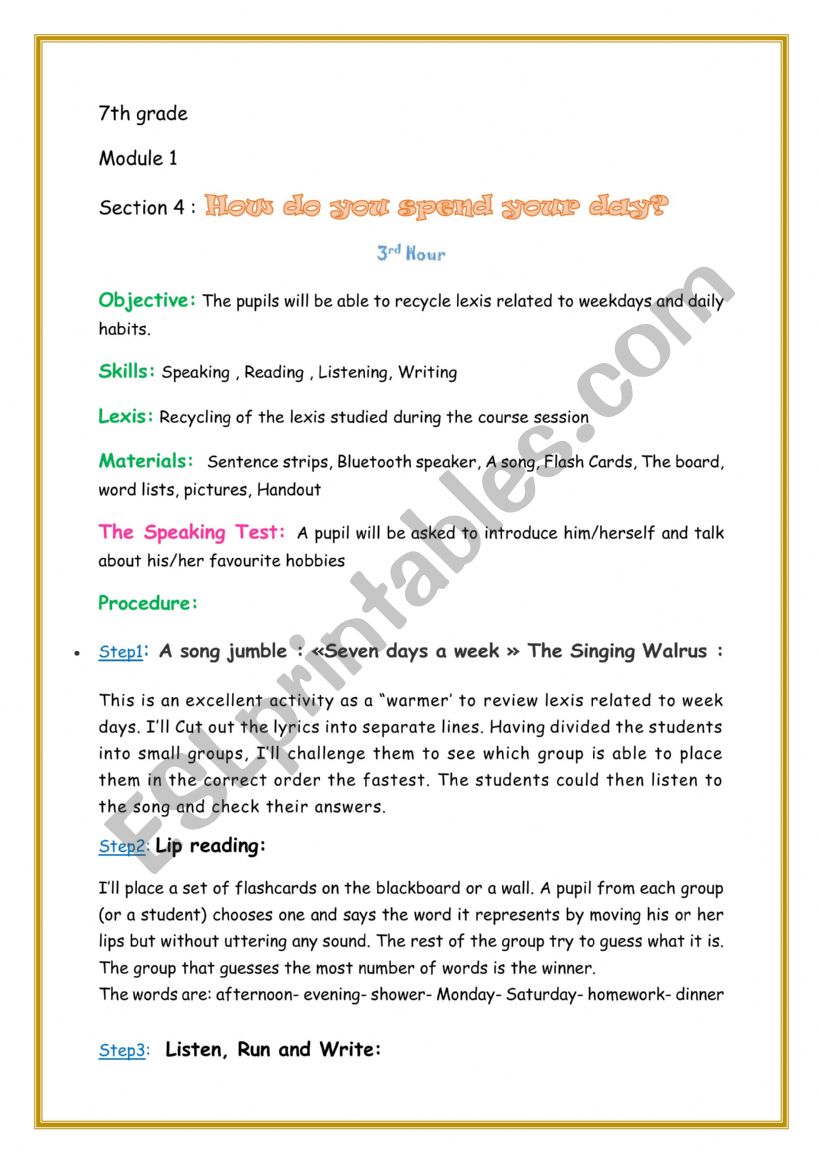 How do you spend your day? worksheet