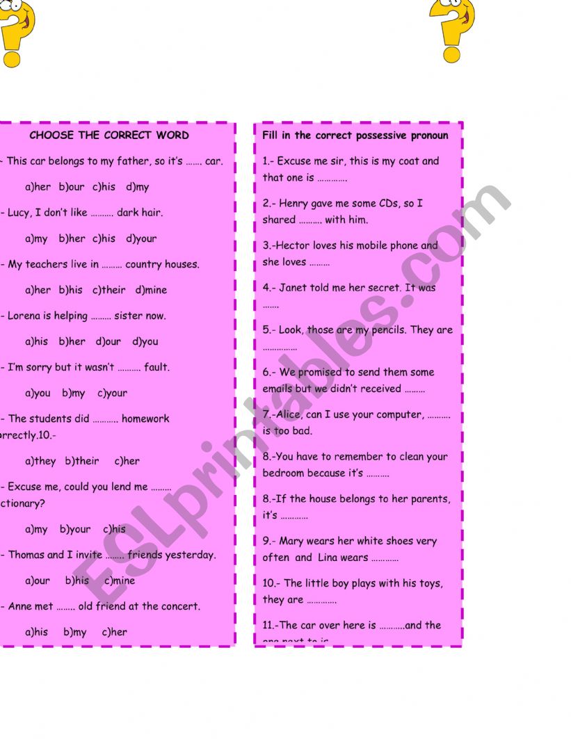 possesives worksheet