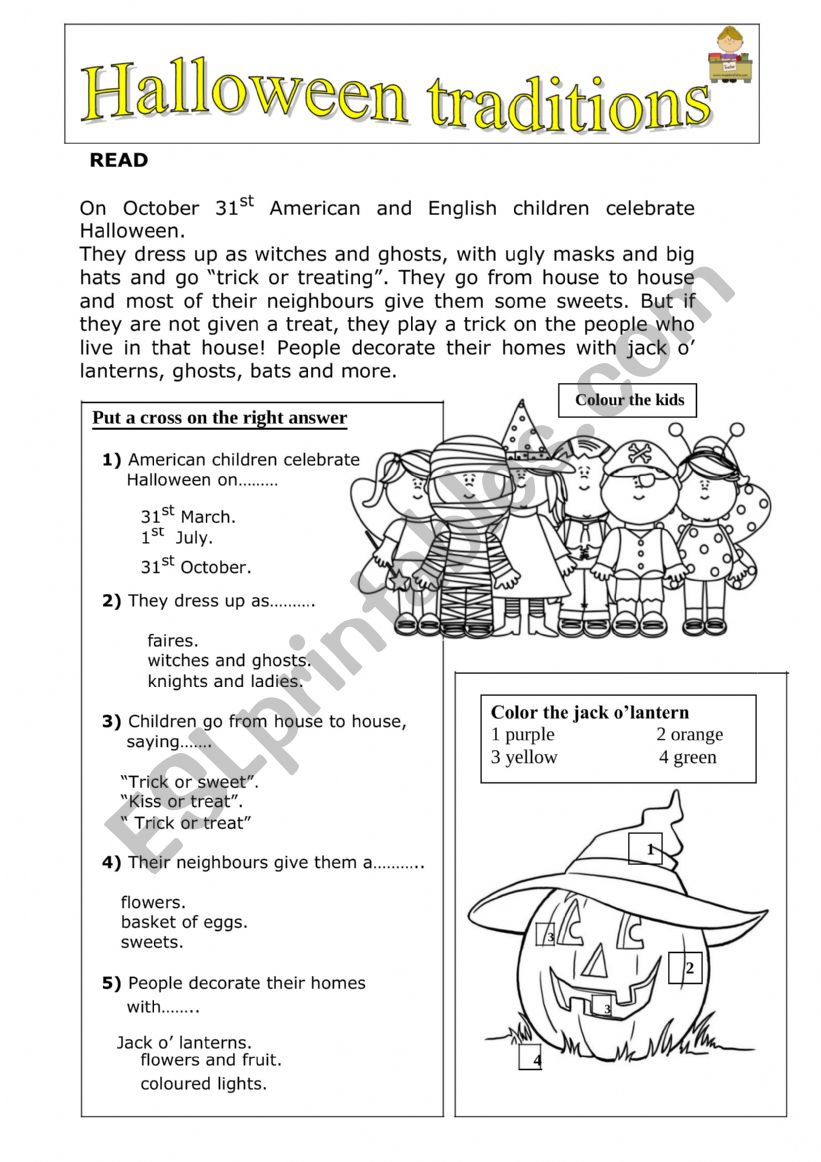 Haloween traditions worksheet