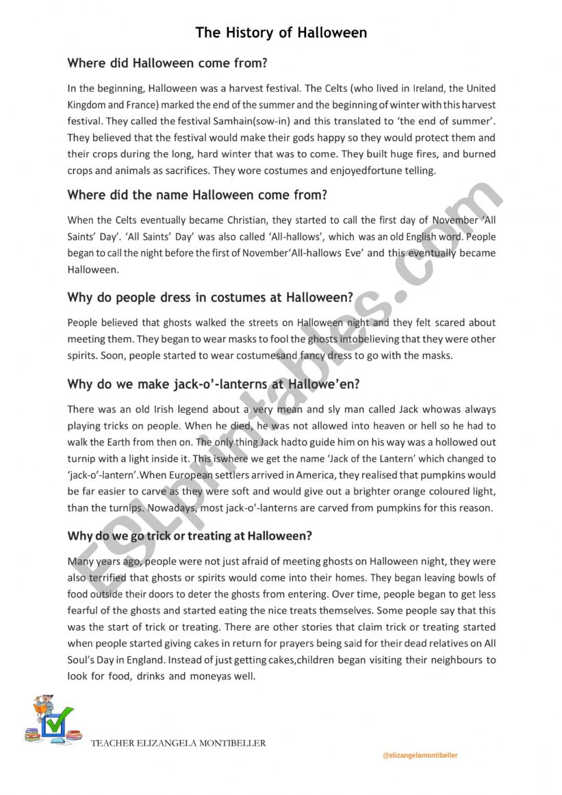 Halloween reading class worksheet
