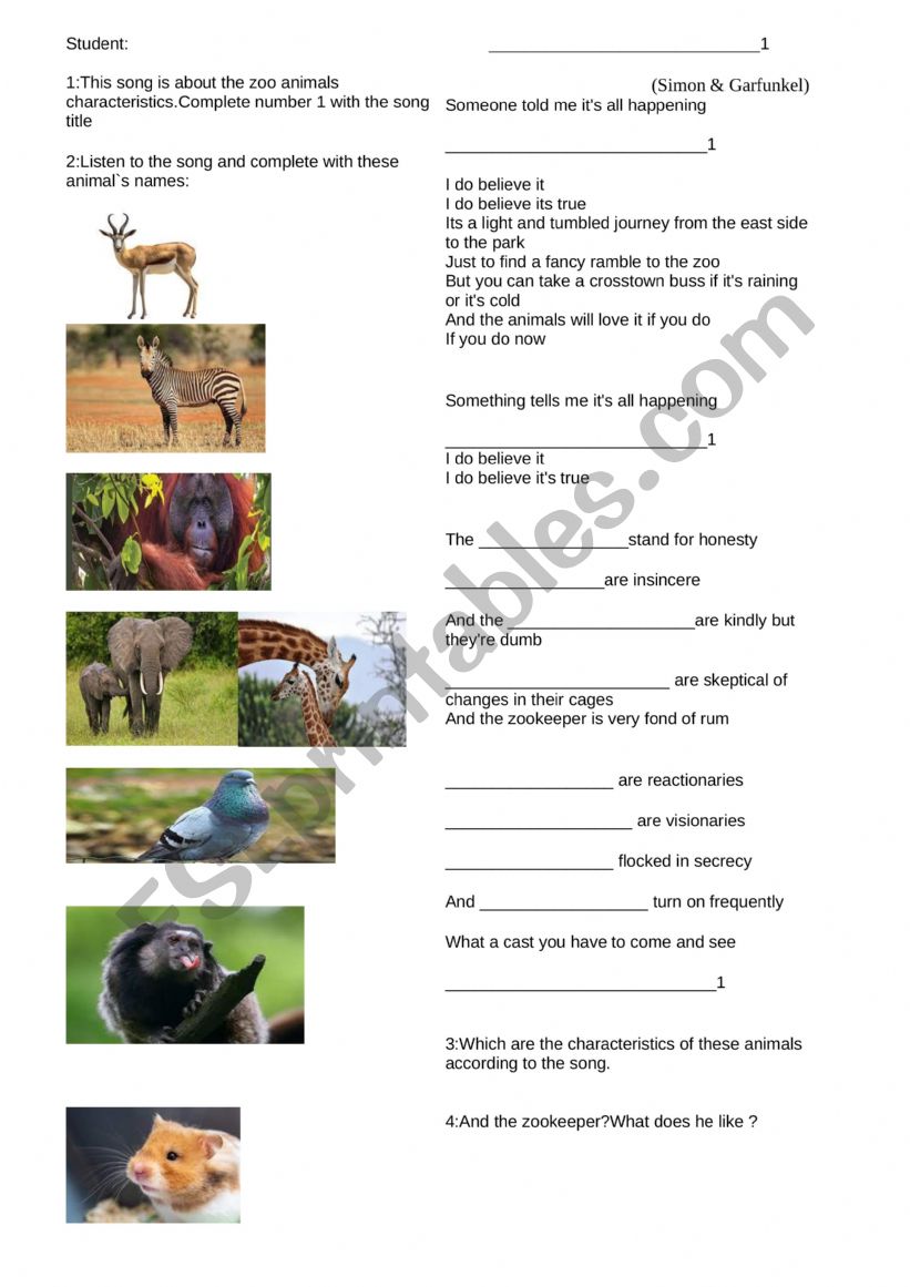 At the Zoo. worksheet