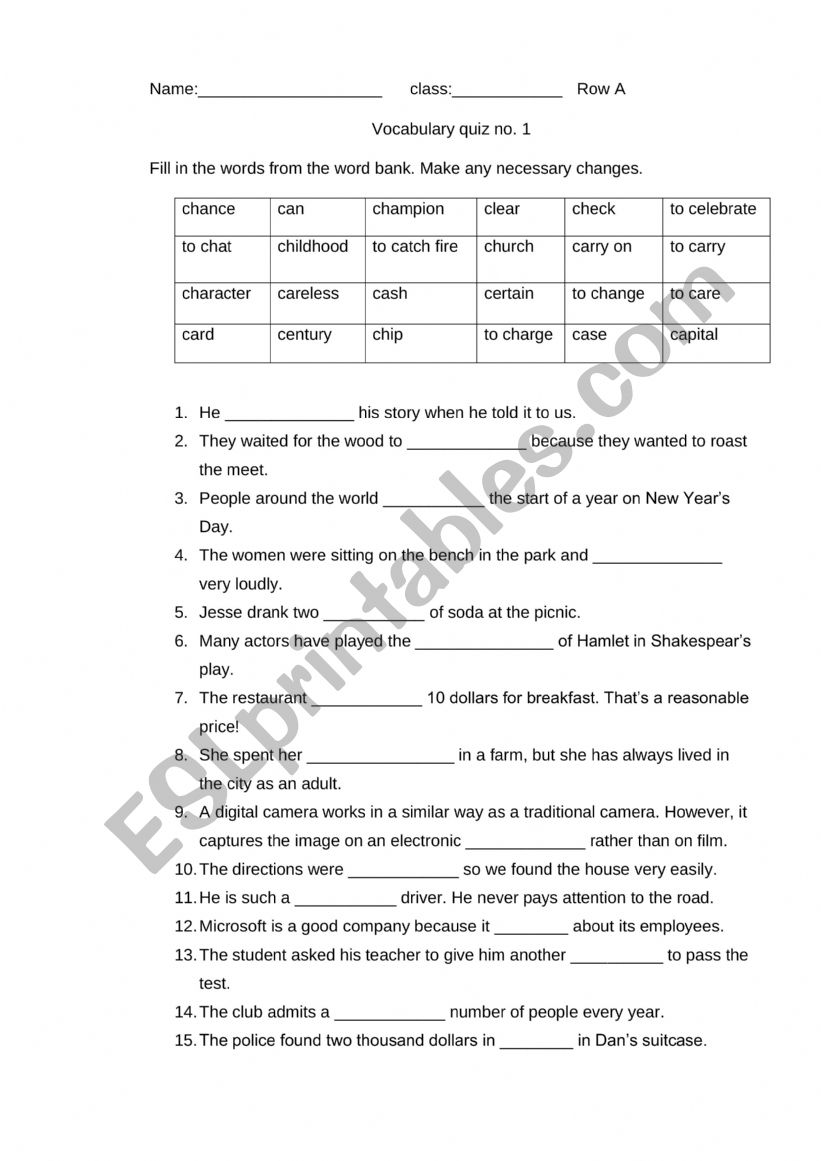 VOCABULARY BAND 2 EXERCISE worksheet