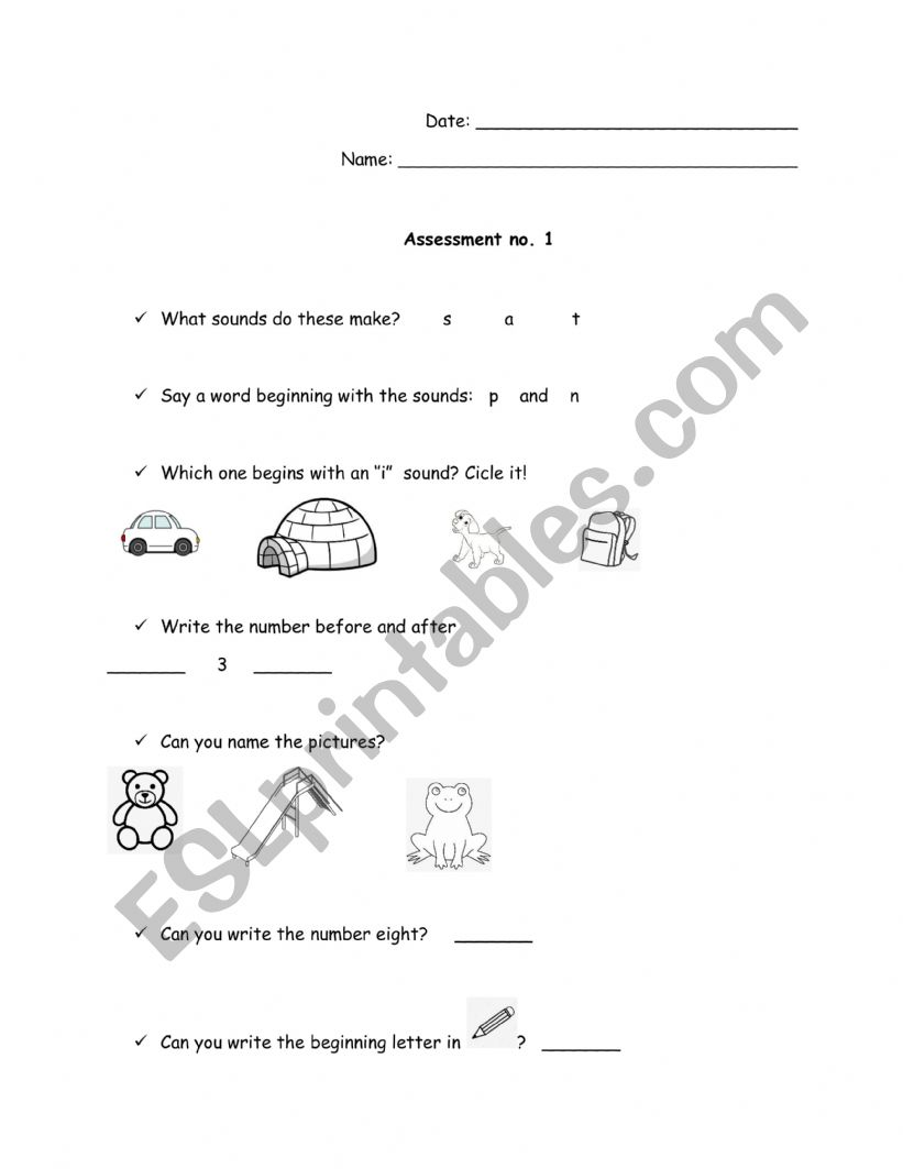 1st Assessment  worksheet