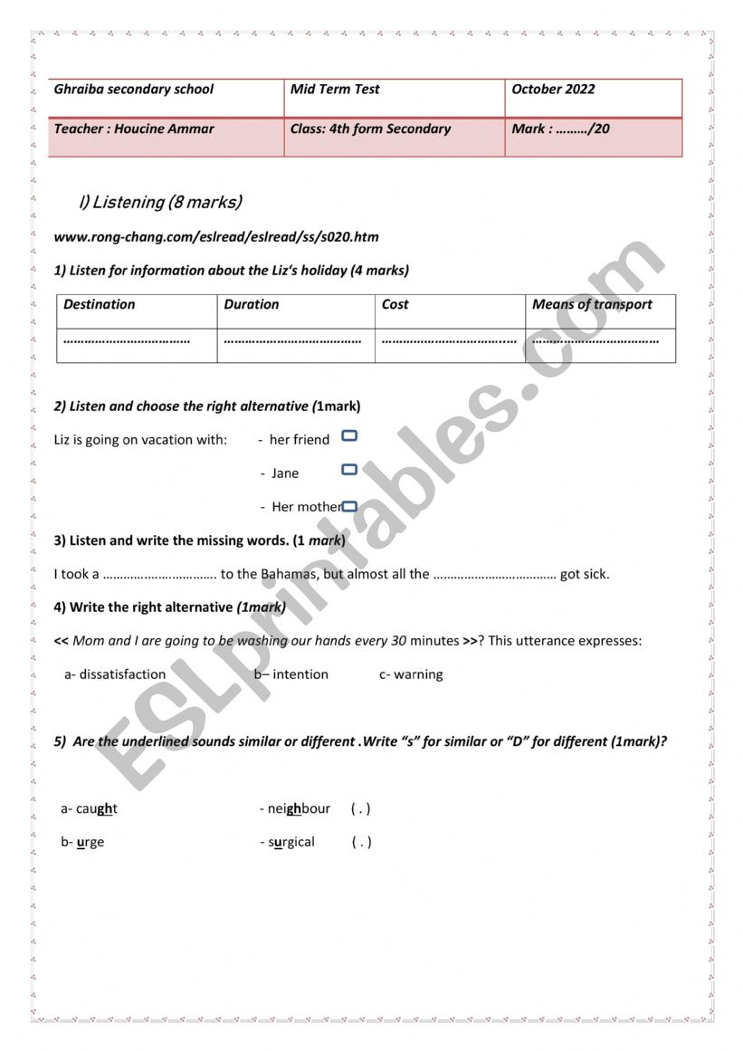 fourth year secondary Tunisian program