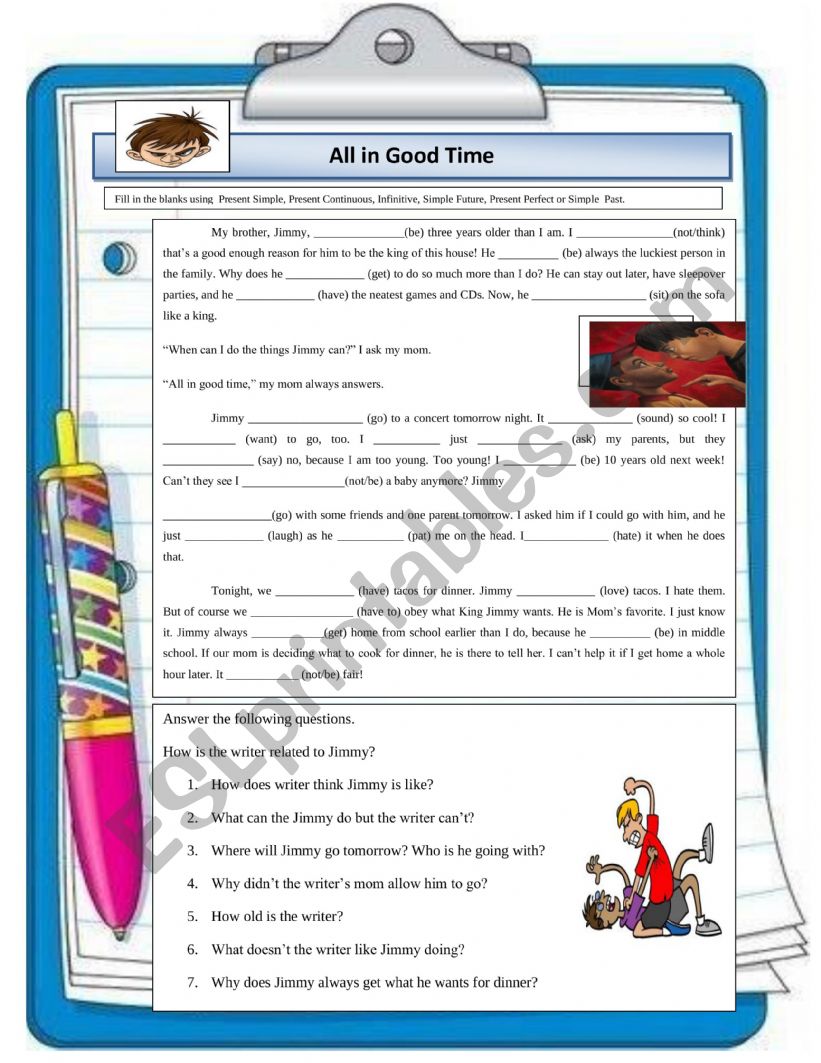 MIXED TENSES READING worksheet